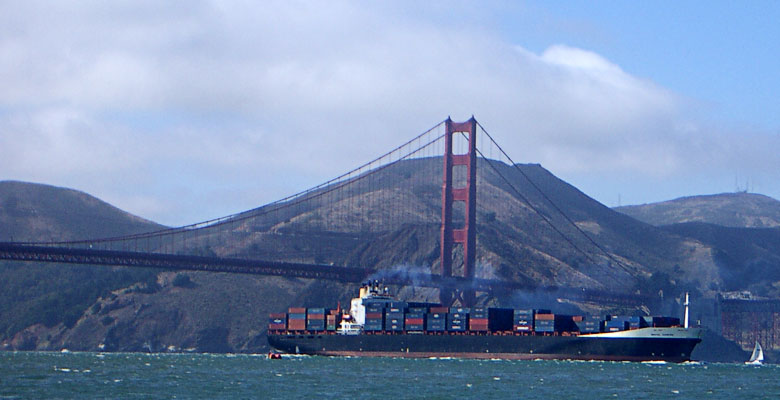 Container ship under the Golden Gate Bridge