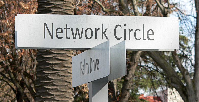 On a street sign it says 'Network Circle'